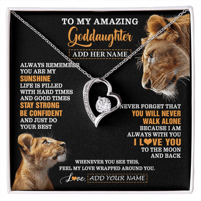 Forever Love Necklace 14K White Gold Finish | 1 | Personalized To My Amazing Goddaughter Necklace From Godmother Lion It A Big Hug Goddaughter Birthday Gifts Graduation Christmas Custom Gift Box Message Card | https://siriusteestore.