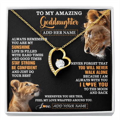 Forever Love Necklace 18K Yellow Gold Finish | 1 | Personalized To My Amazing Goddaughter Necklace From Godmother Lion It A Big Hug Goddaughter Birthday Gifts Graduation Christmas Custom Gift Box Message Card | https://siriusteestore.