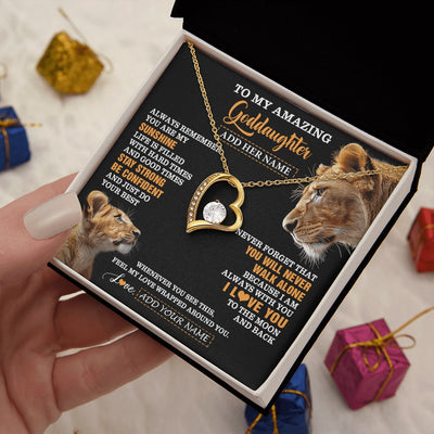 Forever Love Necklace 18K Yellow Gold Finish | 2 | Personalized To My Amazing Goddaughter Necklace From Godmother Lion It A Big Hug Goddaughter Birthday Gifts Graduation Christmas Custom Gift Box Message Card | https://siriusteestore.