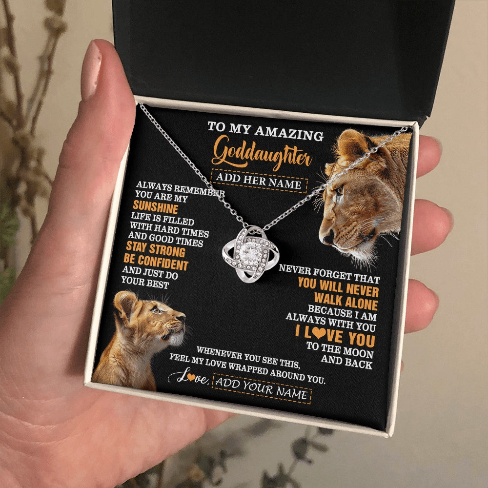 Love Knot Necklace 14K White Gold Finish | 2 | Personalized To My Amazing Goddaughter Necklace From Godmother Lion It A Big Hug Goddaughter Birthday Gifts Graduation Christmas Custom Gift Box Message Card | https://siriusteestore.