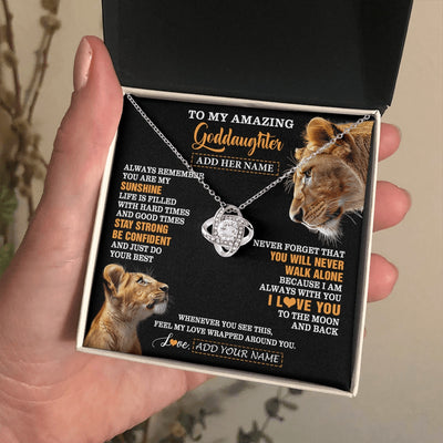 Love Knot Necklace 14K White Gold Finish | 2 | Personalized To My Amazing Goddaughter Necklace From Godmother Lion It A Big Hug Goddaughter Birthday Gifts Graduation Christmas Custom Gift Box Message Card | https://siriusteestore.