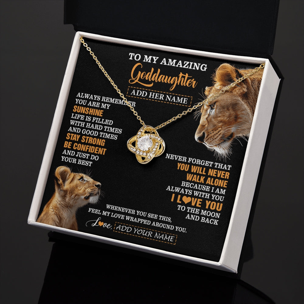Love Knot Necklace 18K Yellow Gold Finish | 2 | Personalized To My Amazing Goddaughter Necklace From Godmother Lion It A Big Hug Goddaughter Birthday Gifts Graduation Christmas Custom Gift Box Message Card | https://siriusteestore.