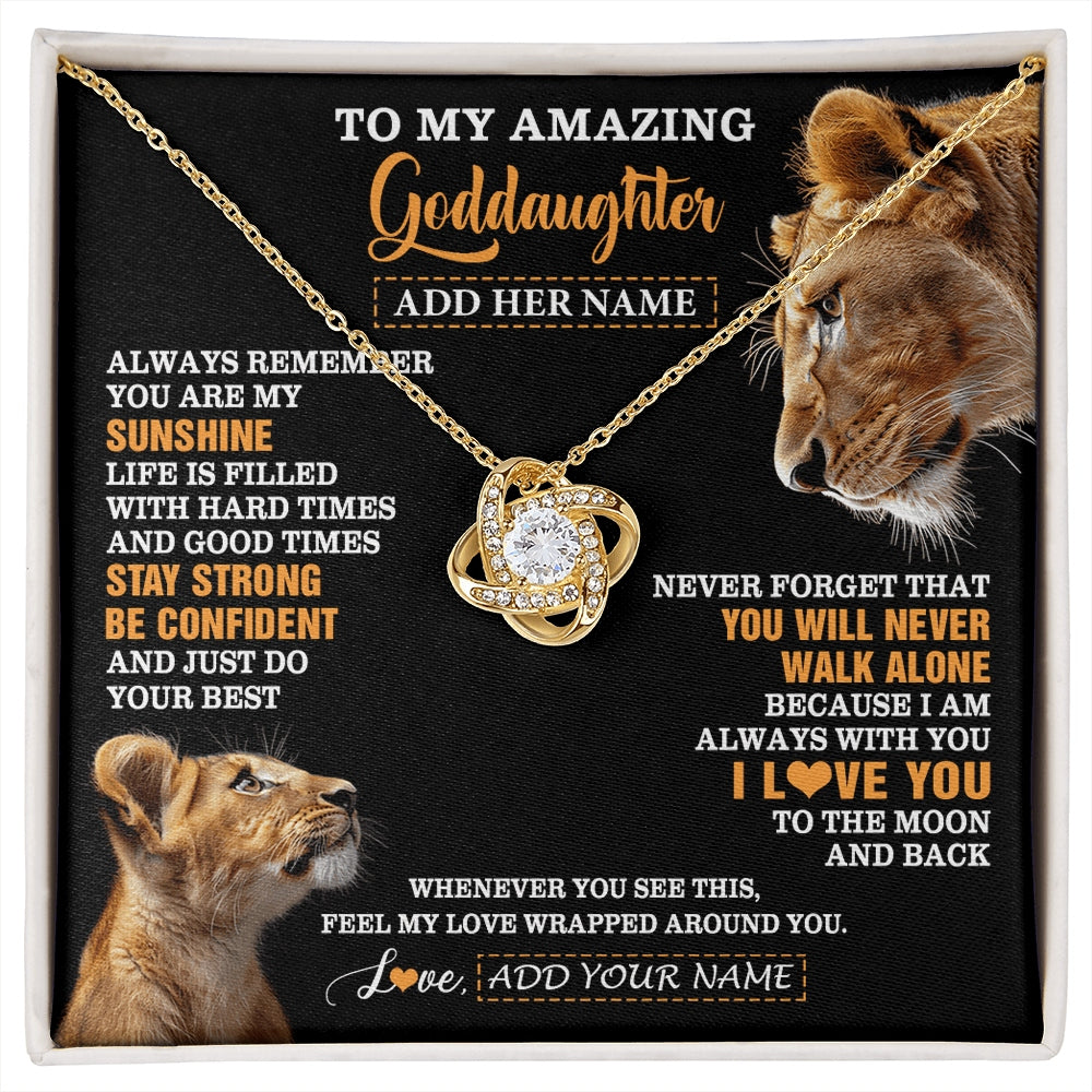 Love Knot Necklace 18K Yellow Gold Finish | 1 | Personalized To My Amazing Goddaughter Necklace From Godmother Lion It A Big Hug Goddaughter Birthday Gifts Graduation Christmas Custom Gift Box Message Card | https://siriusteestore.