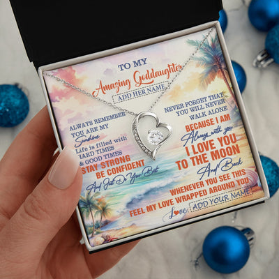 Forever Love Necklace 14K White Gold Finish | 2 | Personalized To My Amazing Goddaughter Necklace From Godmother Uncle Beach It A Big Hug Goddaughter Birthday Gifts Graduation Christmas Gift Box Message Card Shirt & Hoodie | https://siriusteestore.