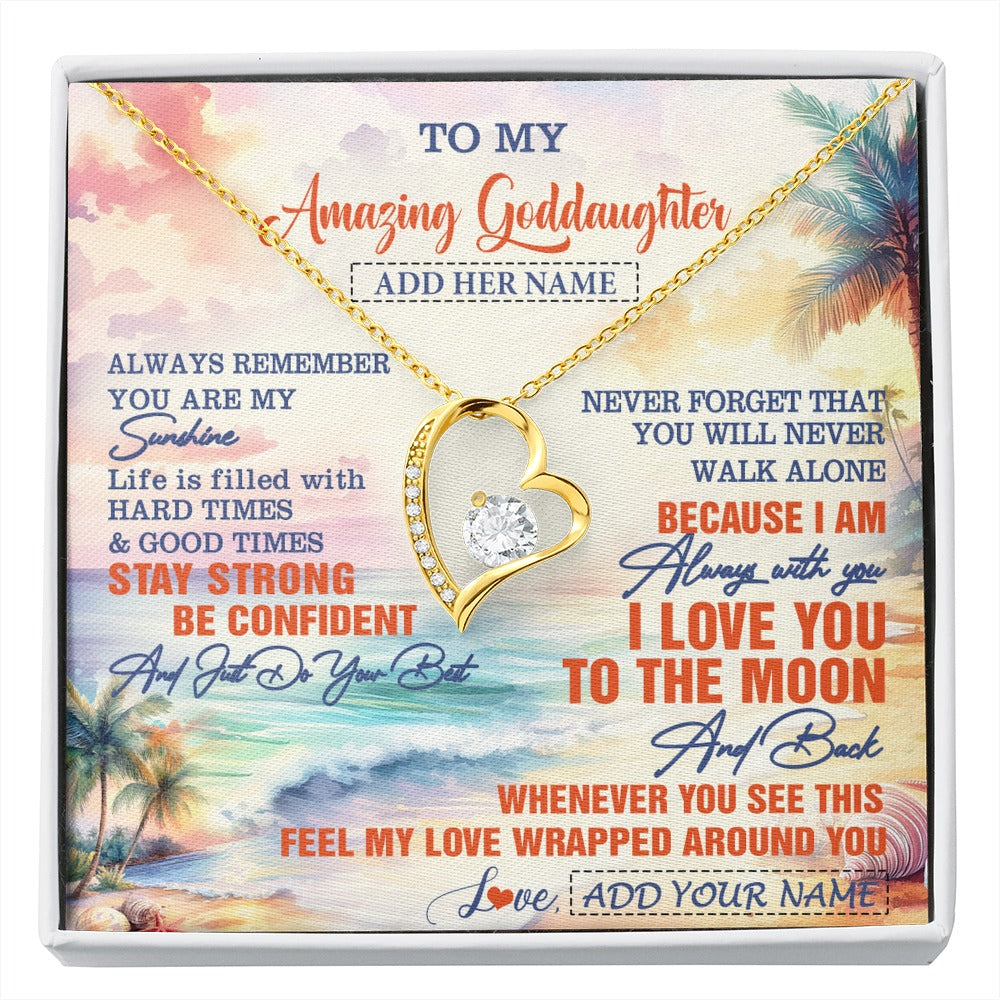 Forever Love Necklace 18K Yellow Gold Finish | 1 | Personalized To My Amazing Goddaughter Necklace From Godmother Uncle Beach It A Big Hug Goddaughter Birthday Gifts Graduation Christmas Gift Box Message Card Shirt & Hoodie | https://siriusteestore.