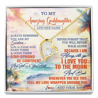 Forever Love Necklace 18K Yellow Gold Finish | 1 | Personalized To My Amazing Goddaughter Necklace From Godmother Uncle Beach It A Big Hug Goddaughter Birthday Gifts Graduation Christmas Gift Box Message Card Shirt & Hoodie | https://siriusteestore.