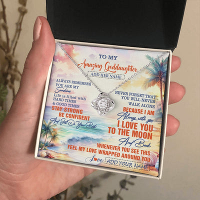 Love Knot Necklace 14K White Gold Finish | 2 | Personalized To My Amazing Goddaughter Necklace From Godmother Uncle Beach It A Big Hug Goddaughter Birthday Gifts Graduation Christmas Gift Box Message Card Shirt & Hoodie | https://siriusteestore.