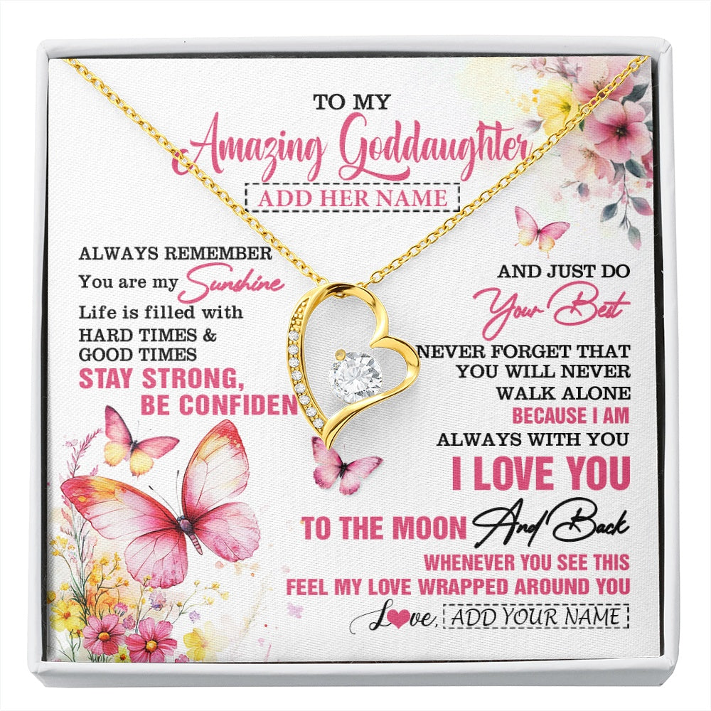Forever Love Necklace 18K Yellow Gold Finish | 1 | Personalized To My Amazing Goddaughter Necklace From Godmother Uncle Butterfly It A Big Hug Goddaughter Birthday Gifts Christmas Custom Gift Box Message Card | https://siriusteestore.