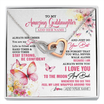 Interlocking Hearts Necklace Stainless Steel & Rose Gold Finish | 1 | Personalized To My Amazing Goddaughter Necklace From Godmother Uncle Butterfly It A Big Hug Goddaughter Birthday Gifts Christmas Custom Gift Box Message Card | https://siriusteestore.
