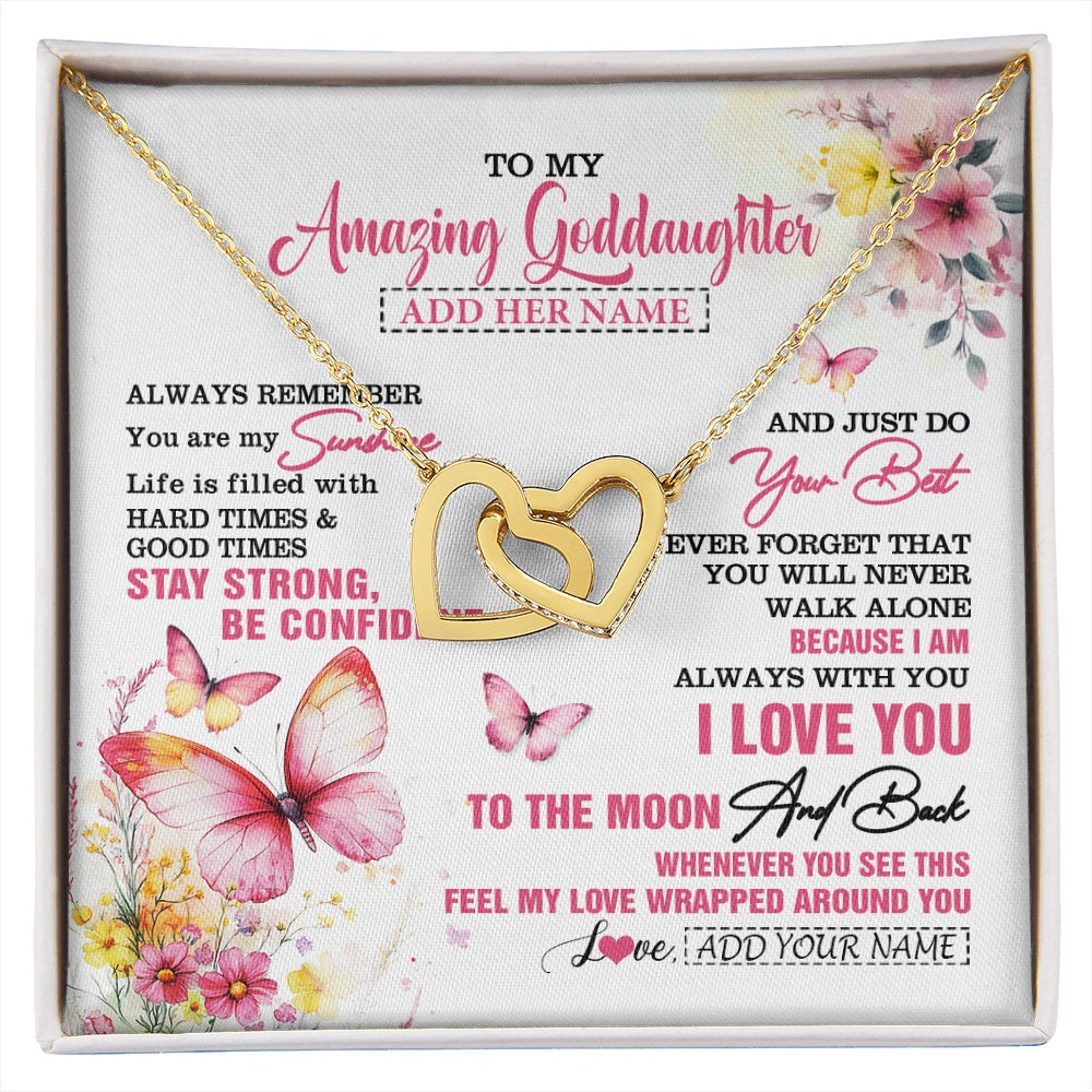 Interlocking Hearts Necklace 18K Yellow Gold Finish | 1 | Personalized To My Amazing Goddaughter Necklace From Godmother Uncle Butterfly It A Big Hug Goddaughter Birthday Gifts Christmas Custom Gift Box Message Card | https://siriusteestore.