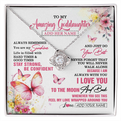 Love Knot Necklace 14K White Gold Finish | 1 | Personalized To My Amazing Goddaughter Necklace From Godmother Uncle Butterfly It A Big Hug Goddaughter Birthday Gifts Christmas Custom Gift Box Message Card | https://siriusteestore.