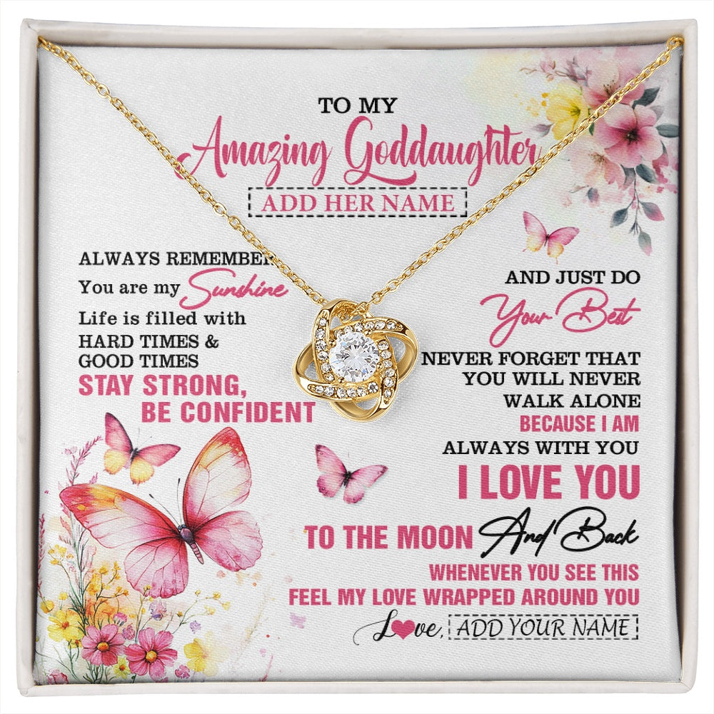 Love Knot Necklace 18K Yellow Gold Finish | 1 | Personalized To My Amazing Goddaughter Necklace From Godmother Uncle Butterfly It A Big Hug Goddaughter Birthday Gifts Christmas Custom Gift Box Message Card | https://siriusteestore.