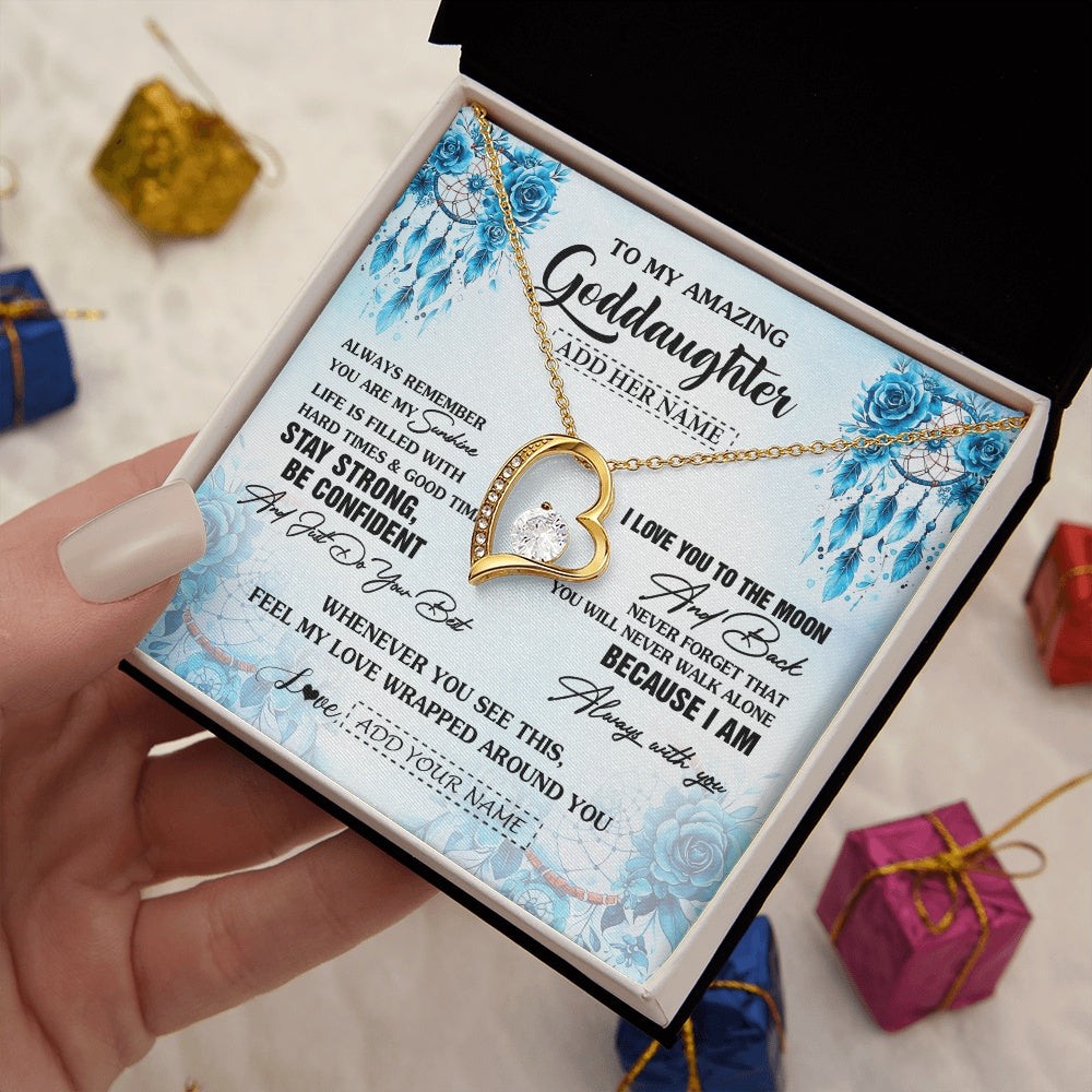 Forever Love Necklace 18K Yellow Gold Finish | 2 | Personalized To My Amazing Goddaughter Necklace From Godmother Uncle Dream Catcher It A Big Hug Goddaughter Birthday Gifts Christmas Gift Box Message Card | https://siriusteestore.
