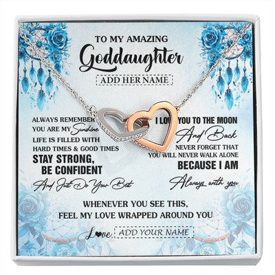 Interlocking Hearts Necklace Stainless Steel & Rose Gold Finish | 1 | Personalized To My Amazing Goddaughter Necklace From Godmother Uncle Dream Catcher It A Big Hug Goddaughter Birthday Gifts Christmas Gift Box Message Card | https://siriusteestore.