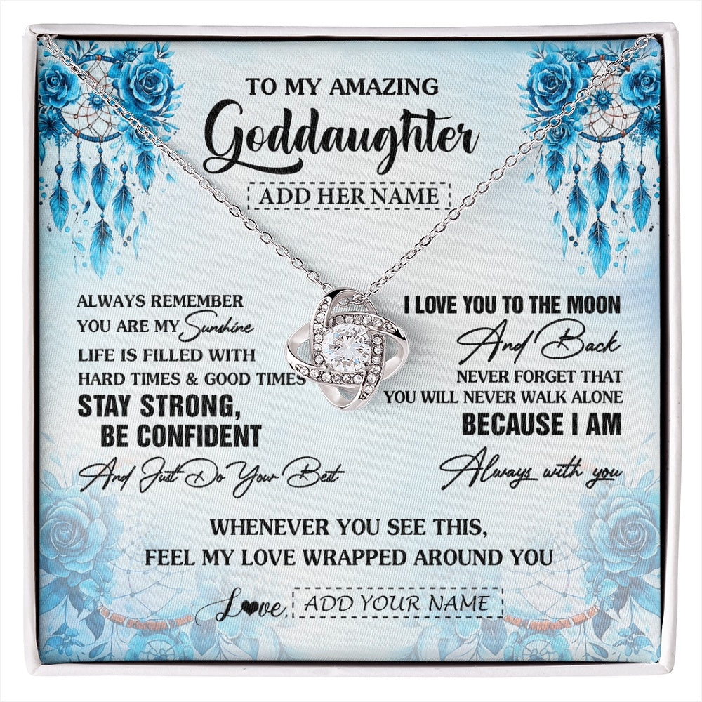Love Knot Necklace 14K White Gold Finish | 1 | Personalized To My Amazing Goddaughter Necklace From Godmother Uncle Dream Catcher It A Big Hug Goddaughter Birthday Gifts Christmas Gift Box Message Card | https://siriusteestore.