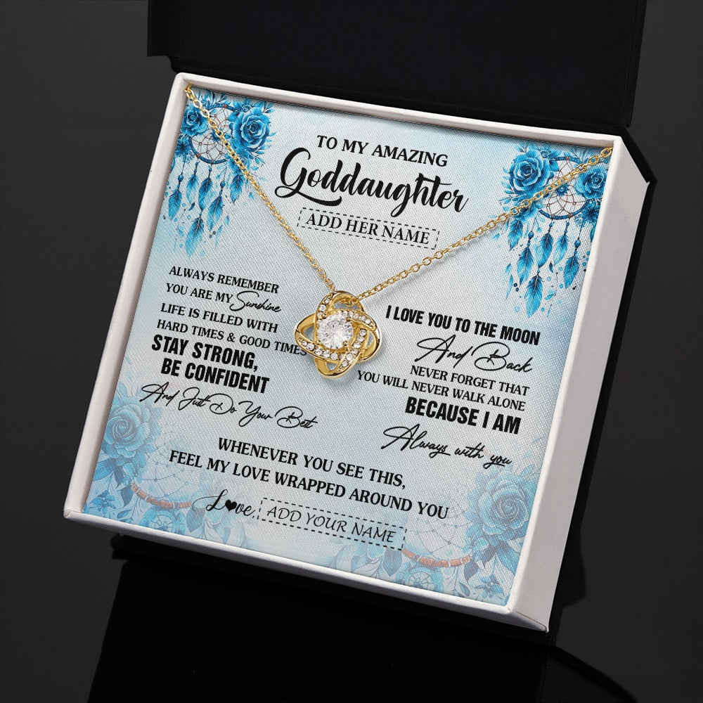 Love Knot Necklace 18K Yellow Gold Finish | 2 | Personalized To My Amazing Goddaughter Necklace From Godmother Uncle Dream Catcher It A Big Hug Goddaughter Birthday Gifts Christmas Gift Box Message Card | https://siriusteestore.