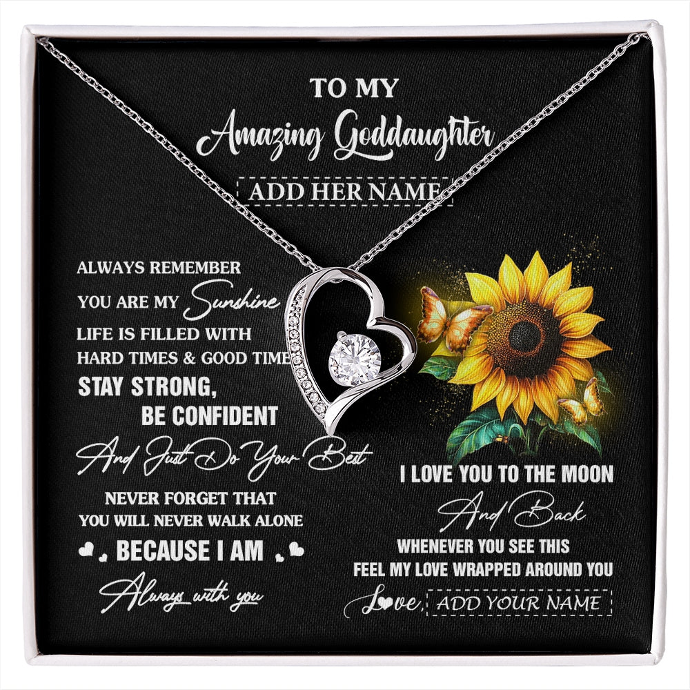 Forever Love Necklace 14K White Gold Finish | 1 | Personalized To My Amazing Goddaughter Necklace From Godmother Uncle Sunflower It A Big Hug Goddaughter Birthday Gifts Christmas Custom Gift Box Message Card | https://siriusteestore.