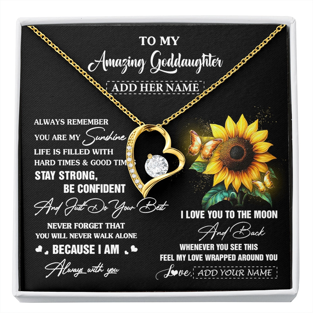 Forever Love Necklace 18K Yellow Gold Finish | 1 | Personalized To My Amazing Goddaughter Necklace From Godmother Uncle Sunflower It A Big Hug Goddaughter Birthday Gifts Christmas Custom Gift Box Message Card | https://siriusteestore.