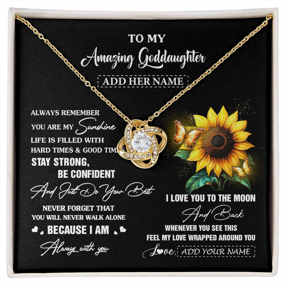 Love Knot Necklace 18K Yellow Gold Finish | 1 | Personalized To My Amazing Goddaughter Necklace From Godmother Uncle Sunflower It A Big Hug Goddaughter Birthday Gifts Christmas Custom Gift Box Message Card | https://siriusteestore.