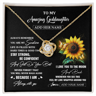 Love Knot Necklace 18K Yellow Gold Finish | 1 | Personalized To My Amazing Goddaughter Necklace From Godmother Uncle Sunflower It A Big Hug Goddaughter Birthday Gifts Christmas Custom Gift Box Message Card | https://siriusteestore.