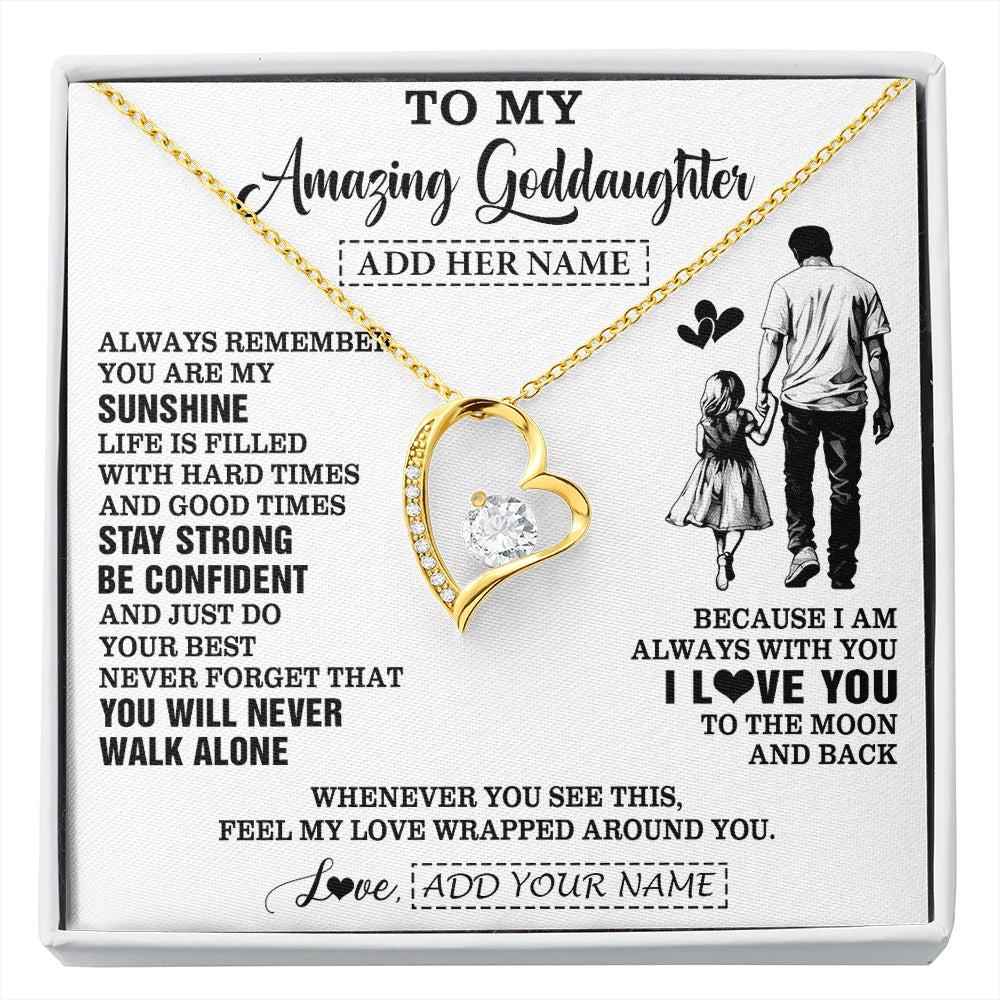 Forever Love Necklace 18K Yellow Gold Finish | 1 | Personalized To My Amazing Goddaughter Necklace From Uncle Godfather Man It A Big Hug Goddaughter Birthday Gifts Graduation Christmas Gift Box Message Card | https://siriusteestore.