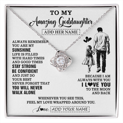 Love Knot Necklace 14K White Gold Finish | 1 | Personalized To My Amazing Goddaughter Necklace From Uncle Godfather Man It A Big Hug Goddaughter Birthday Gifts Graduation Christmas Gift Box Message Card | https://siriusteestore.