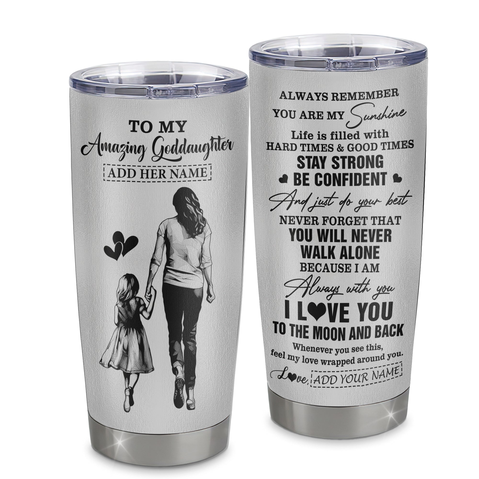Personalized To My Amazing Goddaughter Tumbler From Godmother Aunt Woman It A Big Hug Goddaughter Birthday Gifts Graduation Christmas Custom Stainless Steel Travel Mug | siriusteestore