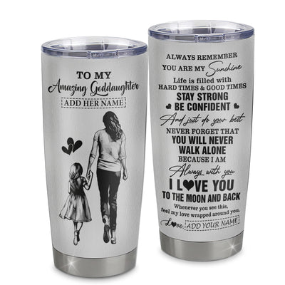 Personalized To My Amazing Goddaughter Tumbler From Godmother Aunt Woman It A Big Hug Goddaughter Birthday Gifts Graduation Christmas Custom Stainless Steel Travel Mug | siriusteestore