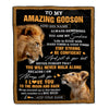 Personalized To My Amazing Godson Blanket From Godfather Uncle Lion It A Big Hug Godson Birthday Gifts Graduation Christmas Customized Fleece Throw Blanket | siriusteestore