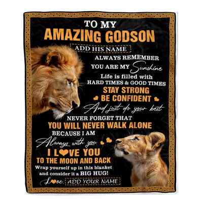 Personalized To My Amazing Godson Blanket From Godfather Uncle Lion It A Big Hug Godson Birthday Gifts Graduation Christmas Customized Fleece Throw Blanket | siriusteestore
