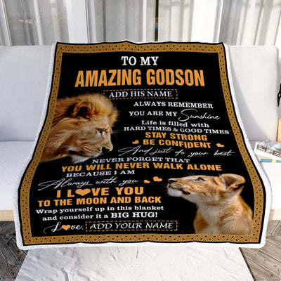 Personalized To My Amazing Godson Blanket From Godfather Uncle Lion It A Big Hug Godson Birthday Gifts Graduation Christmas Customized Fleece Throw Blanket | siriusteestore