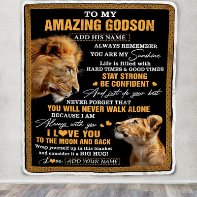 Personalized To My Amazing Godson Blanket From Godfather Uncle Lion It A Big Hug Godson Birthday Gifts Graduation Christmas Customized Fleece Throw Blanket | siriusteestore