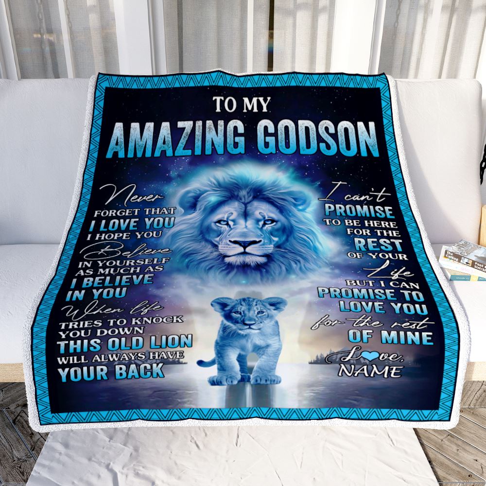 Personalized To My Amazing Godson Blanket From Godfather Uncle Lion Never Forget I Love You Godson Birthday Gift Graduation Christmas Customized Fleece Blanket | siriusteestore