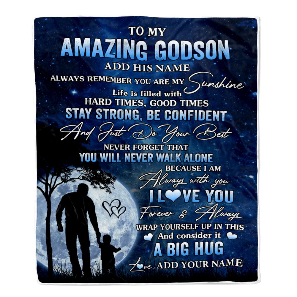 Personalized To My Amazing Godson Blanket From Godfather Uncle My Sunshine Godson Birthday Gifts Graduation Christmas Customized Fleece Throw Blanket | siriusteestore