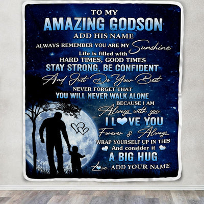Personalized To My Amazing Godson Blanket From Godfather Uncle My Sunshine Godson Birthday Gifts Graduation Christmas Customized Fleece Throw Blanket | siriusteestore