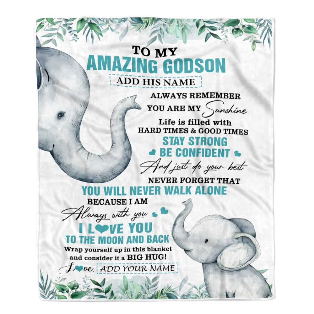 Personalized To My Amazing Godson Blanket From Godmother Aunt Elephant It A Big Hug Godson Birthday Gifts Graduation Christmas Customized Fleece Blanket | siriusteestore