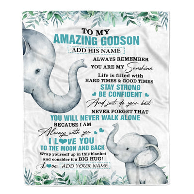 Personalized To My Amazing Godson Blanket From Godmother Aunt Elephant It A Big Hug Godson Birthday Gifts Graduation Christmas Customized Fleece Blanket | siriusteestore