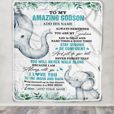 Personalized To My Amazing Godson Blanket From Godmother Aunt Elephant It A Big Hug Godson Birthday Gifts Graduation Christmas Customized Fleece Blanket | siriusteestore