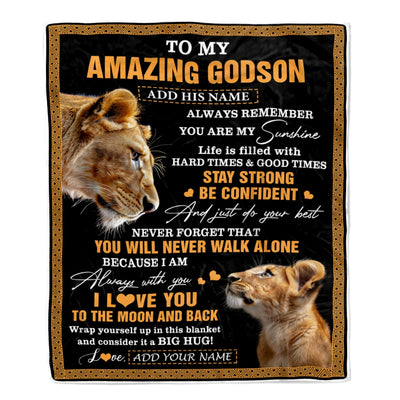 Personalized To My Amazing Godson Blanket From Godmother Aunt Lion It A Big Hug Godson Birthday Gifts Graduation Christmas Customized Fleece Throw Blanket | siriusteestore