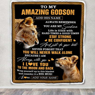 Personalized To My Amazing Godson Blanket From Godmother Aunt Lion It A Big Hug Godson Birthday Gifts Graduation Christmas Customized Fleece Throw Blanket | siriusteestore