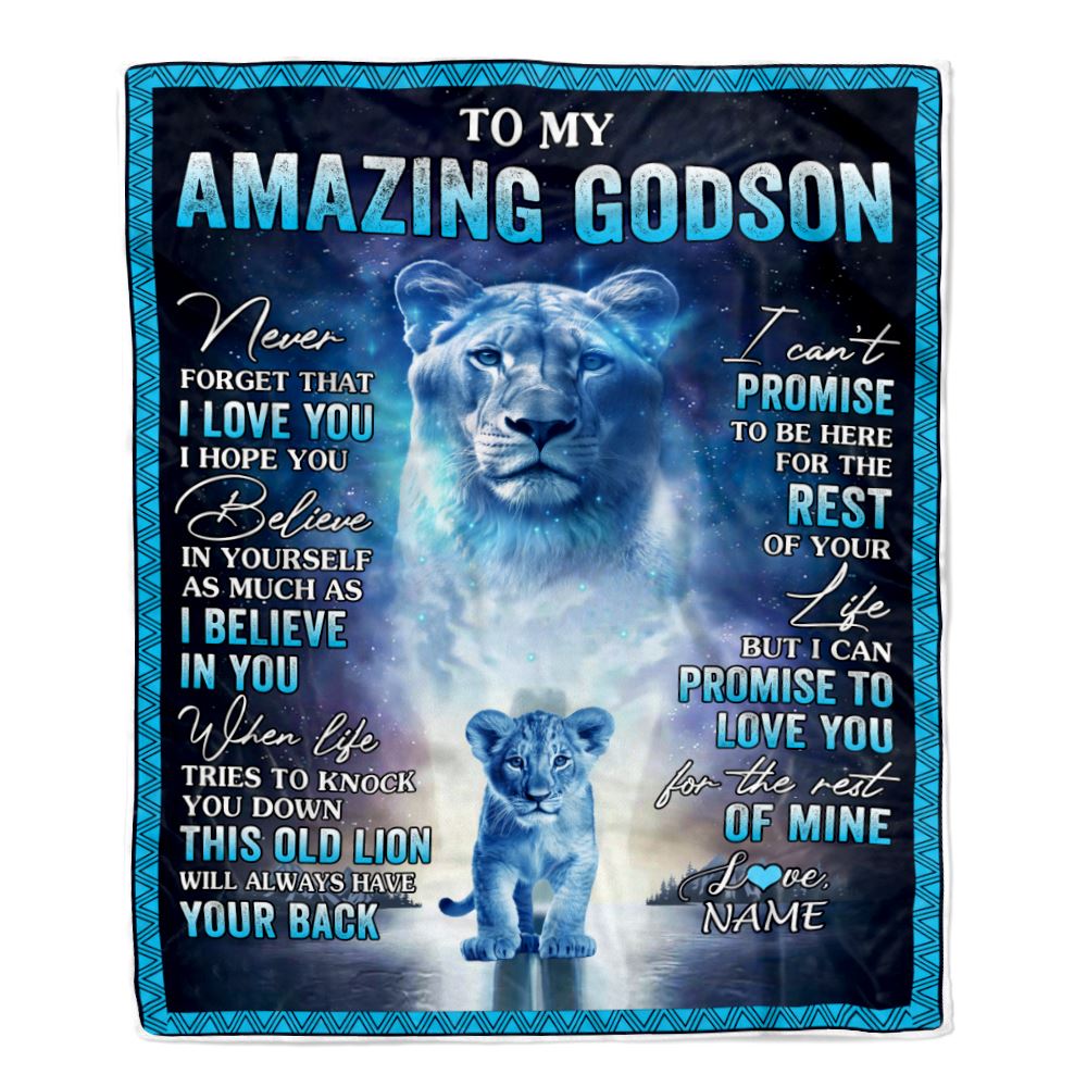 Personalized To My Amazing Godson Blanket From Godmother Aunt Lion Never Forget I Love You Godson Birthday Gift Graduation Christmas Customized Fleece Blanket | siriusteestore