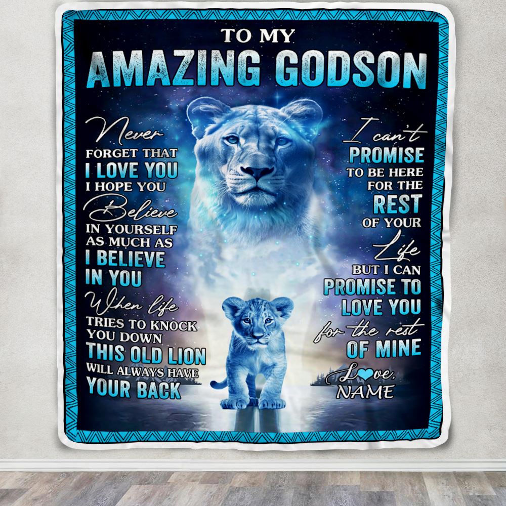 Personalized To My Amazing Godson Blanket From Godmother Aunt Lion Never Forget I Love You Godson Birthday Gift Graduation Christmas Customized Fleece Blanket | siriusteestore