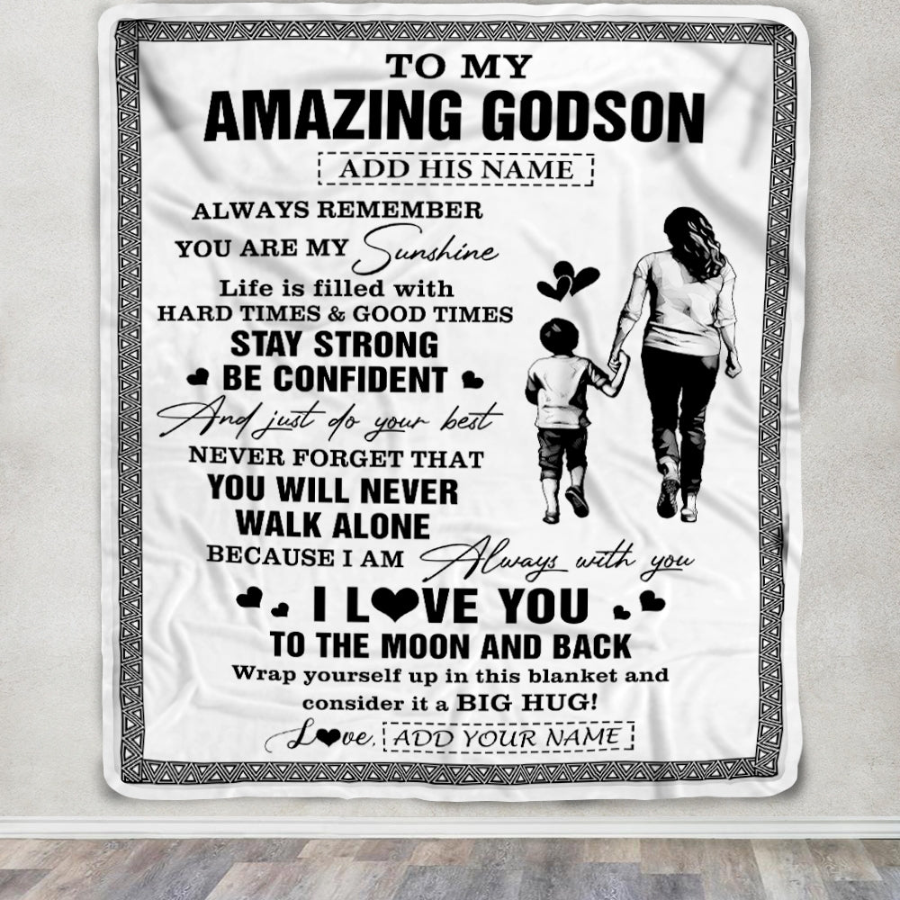Personalized To My Amazing Godson Blanket From Godmother Aunt Woman It A Big Hug Godson Birthday Gifts Graduation Christmas Customized Fleece Throw Blanket | siriusteestore