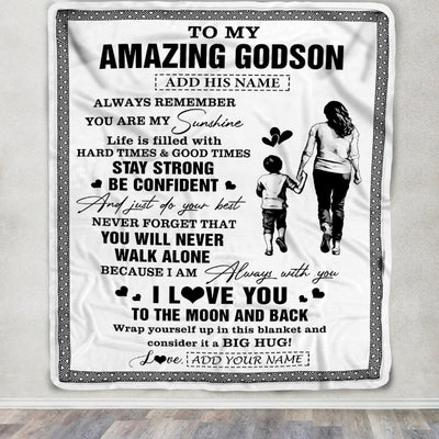 Personalized To My Amazing Godson Blanket From Godmother Aunt Woman It A Big Hug Godson Birthday Gifts Graduation Christmas Customized Fleece Throw Blanket | siriusteestore