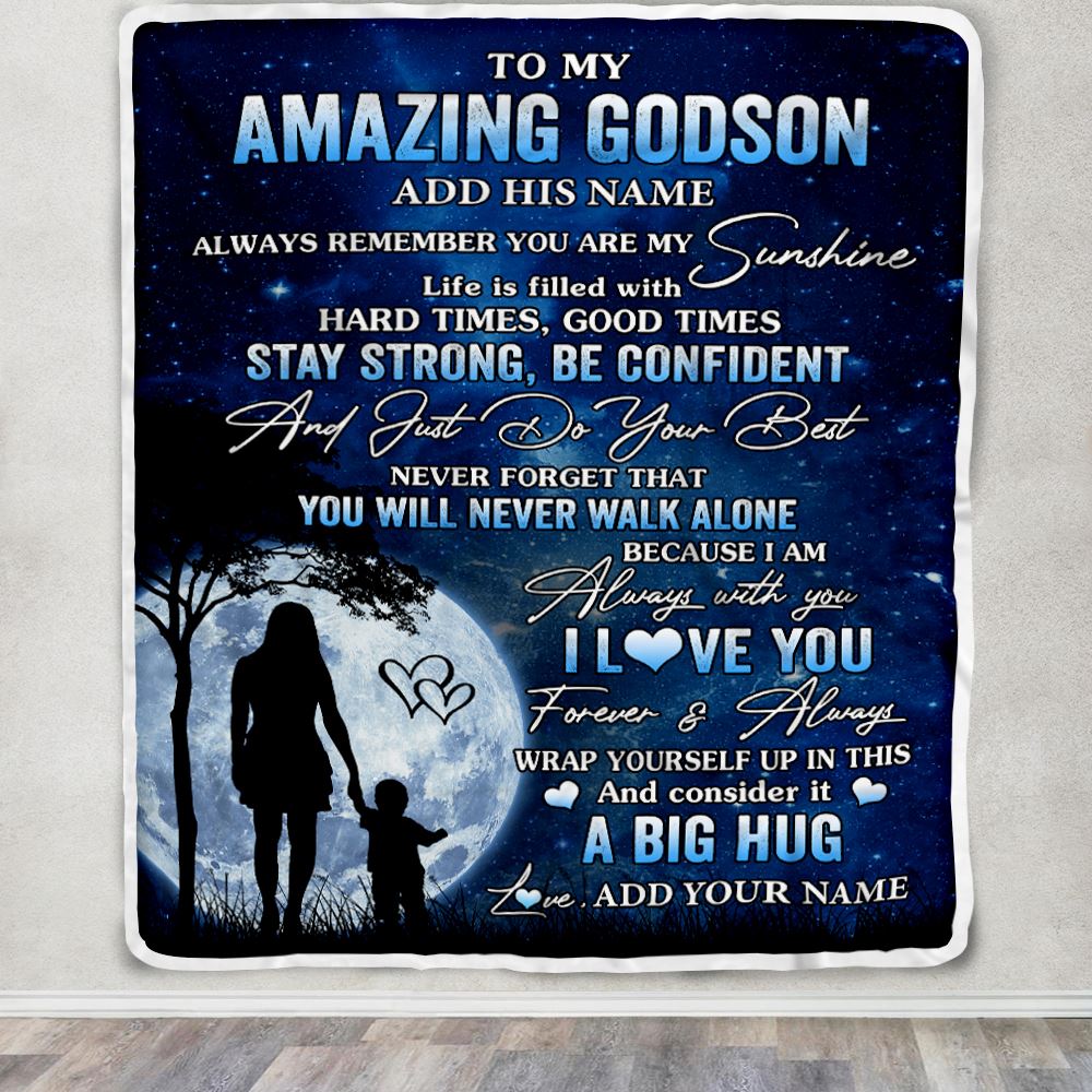 Personalized To My Amazing Godson Blanket From Godmother My Sunshine Godson Birthday Gifts Graduation Christmas Customized Fleece Throw Blanket | siriusteestore
