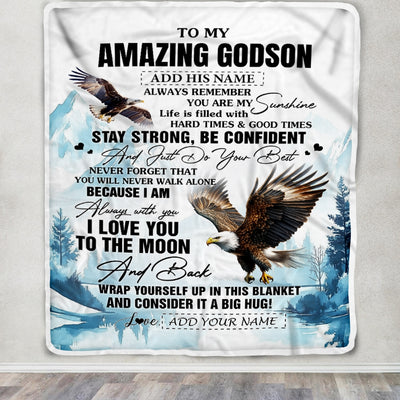 Personalized To My Amazing Godson Blanket From Godmother Uncle Eagle It A Big Hug Godson Birthday Gifts Graduation Christmas Customized Fleece Throw Blanket | siriusteestore