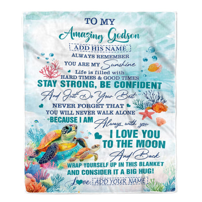 Personalized To My Amazing Godson Blanket From Godmother Uncle Turtle It A Big Hug Godson Birthday Gifts Graduation Christmas Customized Fleece Throw Blanket | siriusteestore