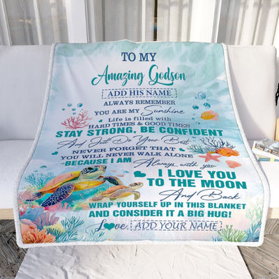 Personalized To My Amazing Godson Blanket From Godmother Uncle Turtle It A Big Hug Godson Birthday Gifts Graduation Christmas Customized Fleece Throw Blanket | siriusteestore