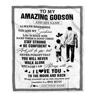 Personalized To My Amazing Godson Blanket From Uncle Godfather Man It A Big Hug Godson Birthday Gifts Graduation Christmas Customized Fleece Throw Blanket | siriusteestore