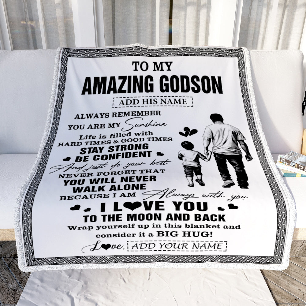 Personalized To My Amazing Godson Blanket From Uncle Godfather Man It A Big Hug Godson Birthday Gifts Graduation Christmas Customized Fleece Throw Blanket | siriusteestore